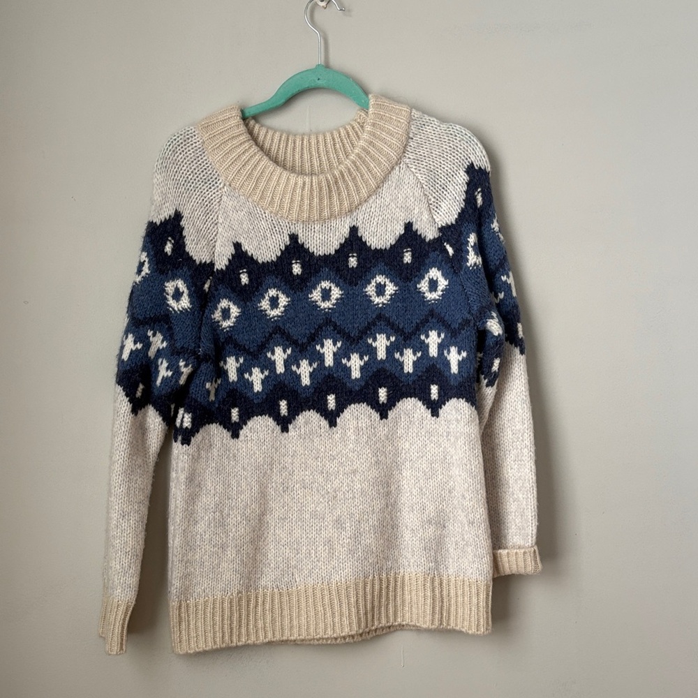 Aerie Beige and Navy Patterned Turtleneck Sweater